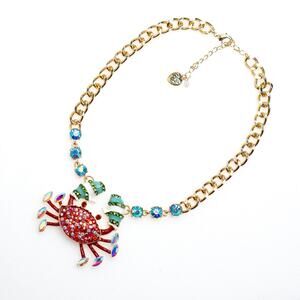 Betsey Johnson Crabby Crystal Crab Statement Necklace
